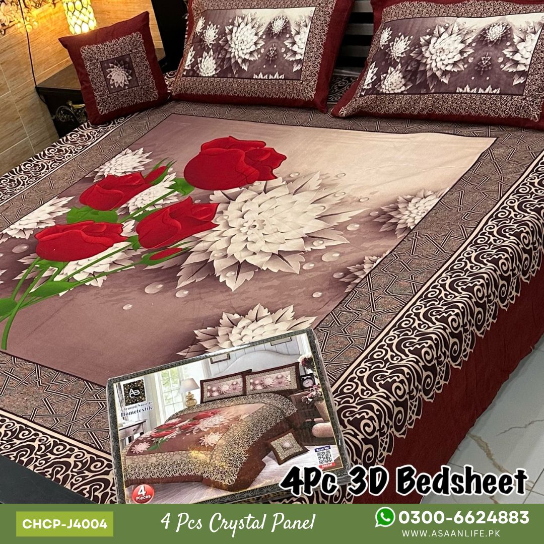 Asaan Life | 4 Pcs Crystal Cotton Panel Print Bed Set | CHCP-J4004