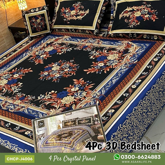 Asaan Life | 4 Pcs Crystal Cotton Panel Print Bed Set | CHCP-J4006