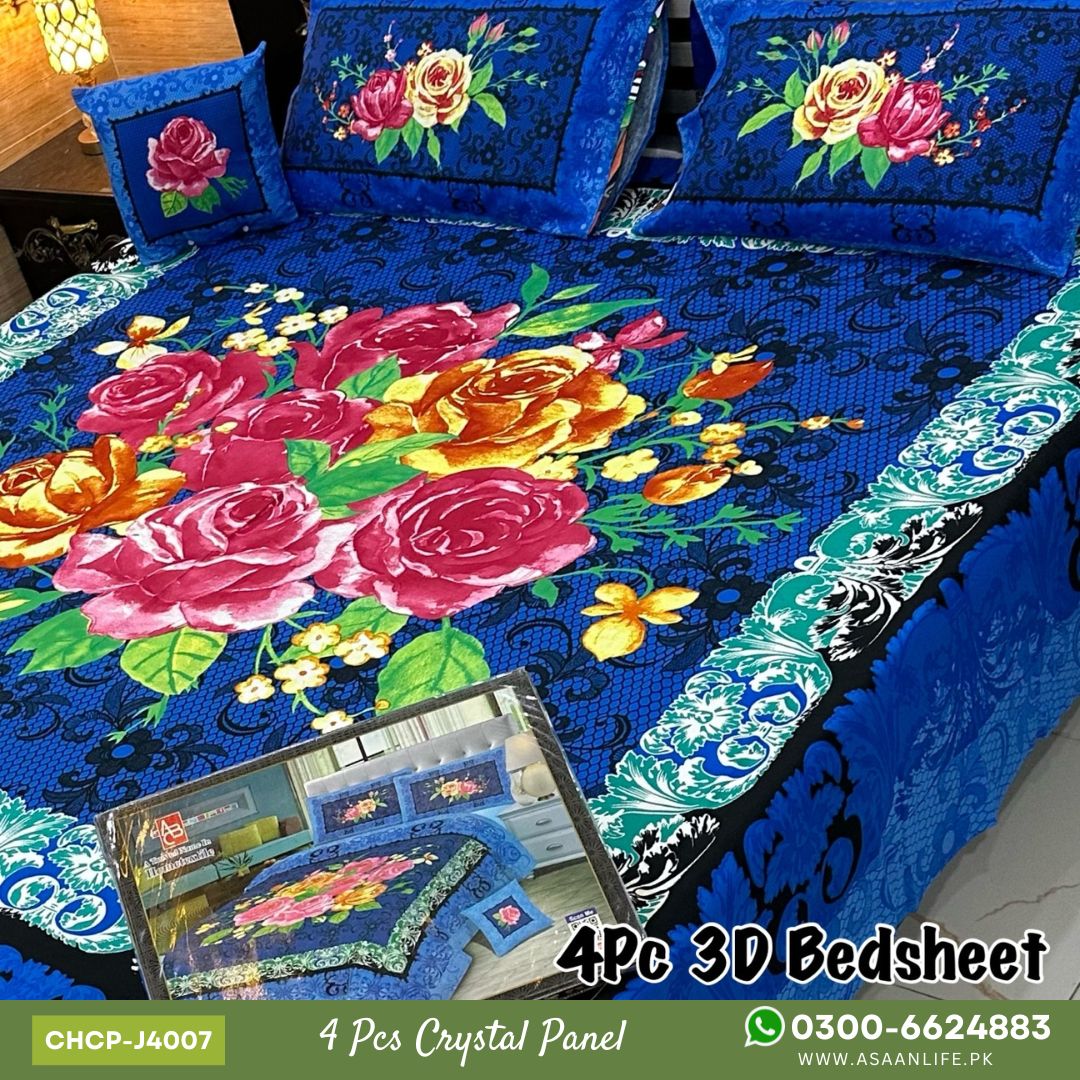 Asaan Life | 4 Pcs Crystal Cotton Panel Print Bed Set | CHCP-J4007