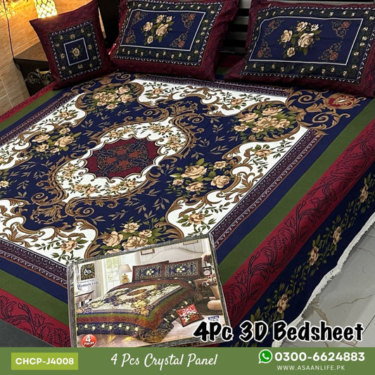 Asaan Life | 4 Pcs Crystal Cotton Panel Print Bed Set | CHCP-J4008