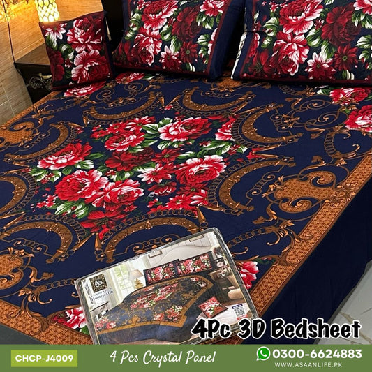 Asaan Life | 4 Pcs Crystal Cotton Panel Print Bed Set | CHCP-J4009