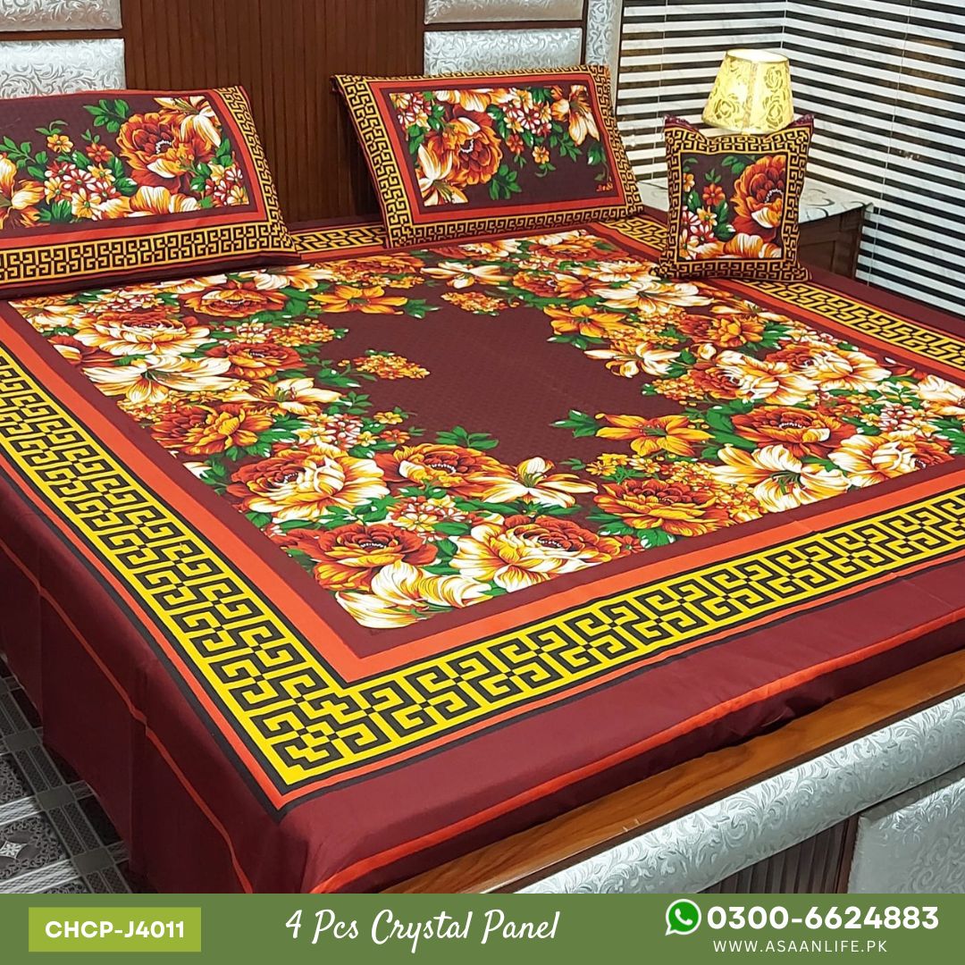 Asaan Life | 4 Pcs Crystal Cotton Panel Print Bed Set | CHCP-J4011