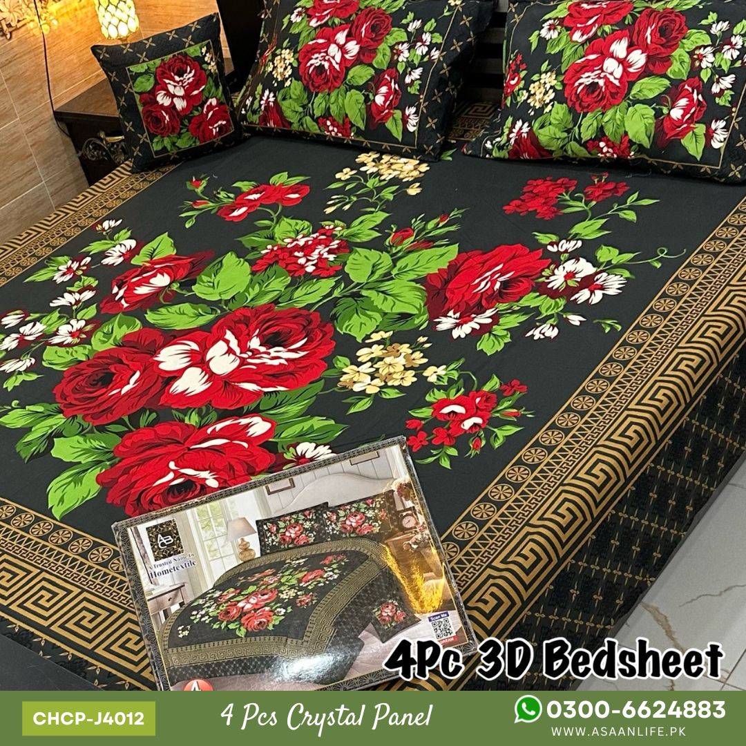 Asaan Life | 4 Pcs Crystal Cotton Panel Print Bed Set | CHCP-J4012