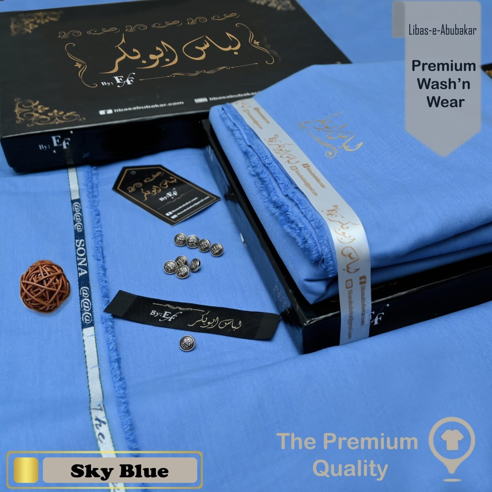 Libas-e-Abubakkar Sky Blue Wash n Wear Unstitched Suit for Men LAEF-A017