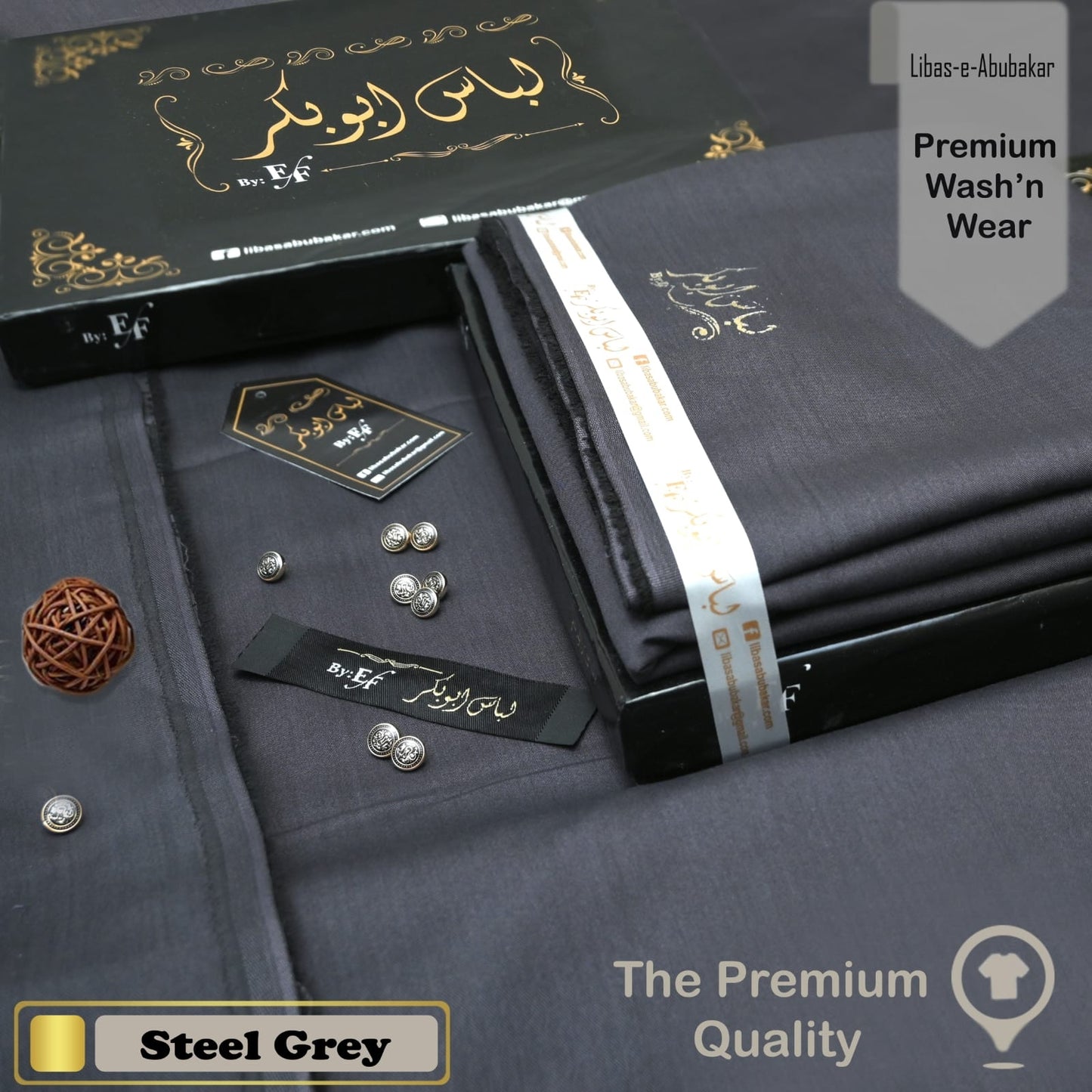 Libas-e-Abubakkar Steel Grey Wash n Wear Unstitched Suit for Men LAEF-A023