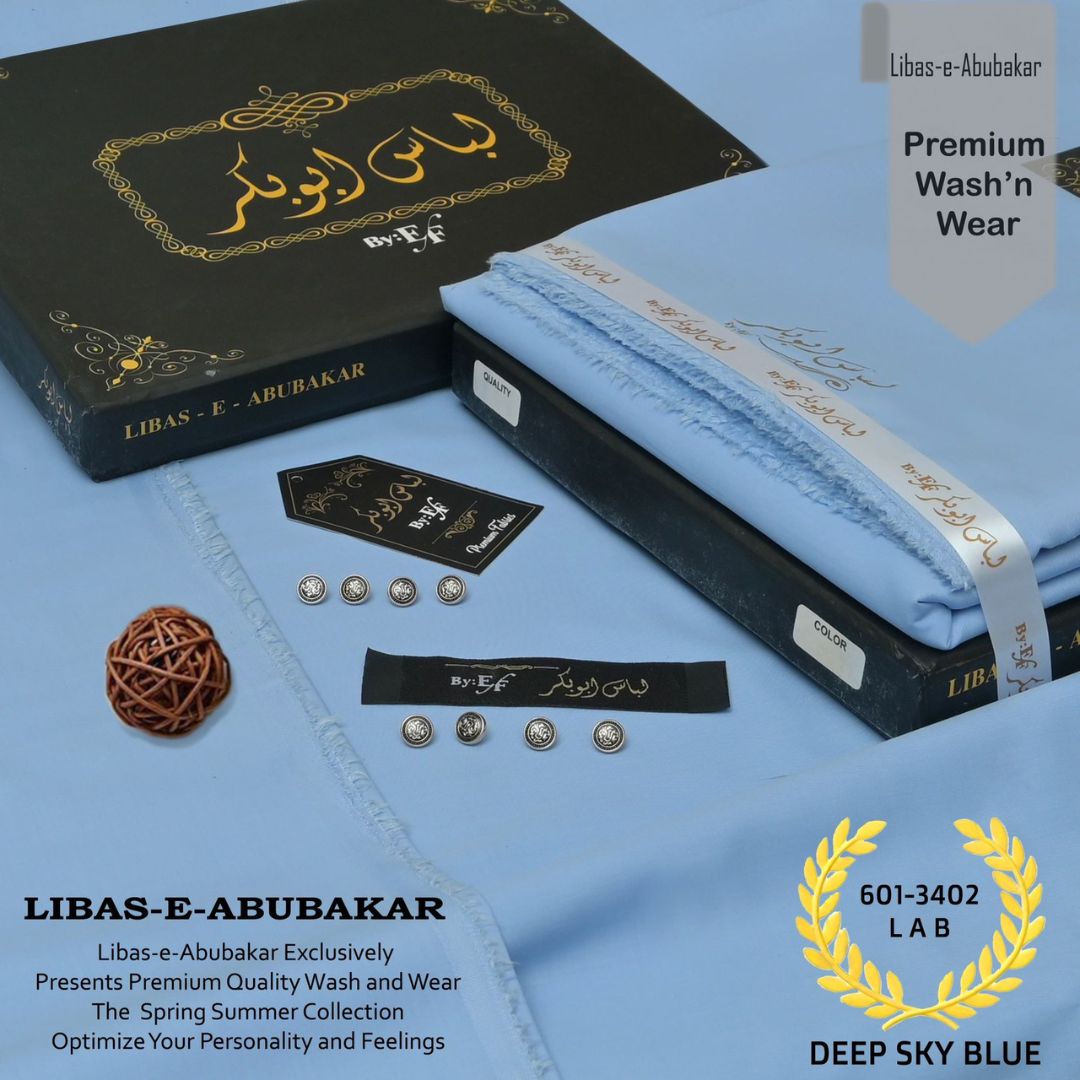 Libas-e-Abubakkar Wash and Wear Unstitched Suit for Men | Deep Sky | LAB-601-3402