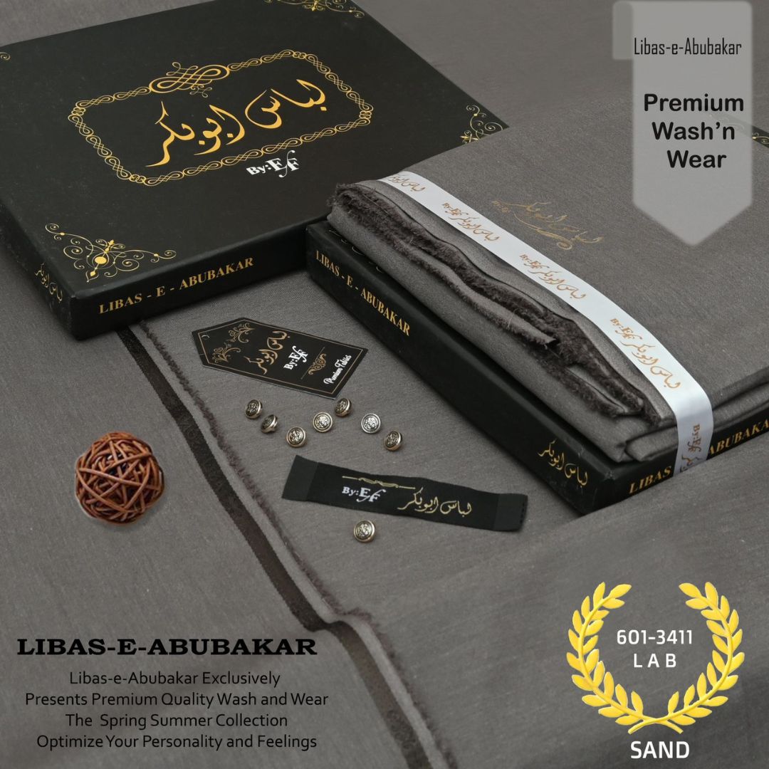 Libas-e-Abubakkar Wash and Wear Unstitched Suit for Men | Sand | LAB-601-3411