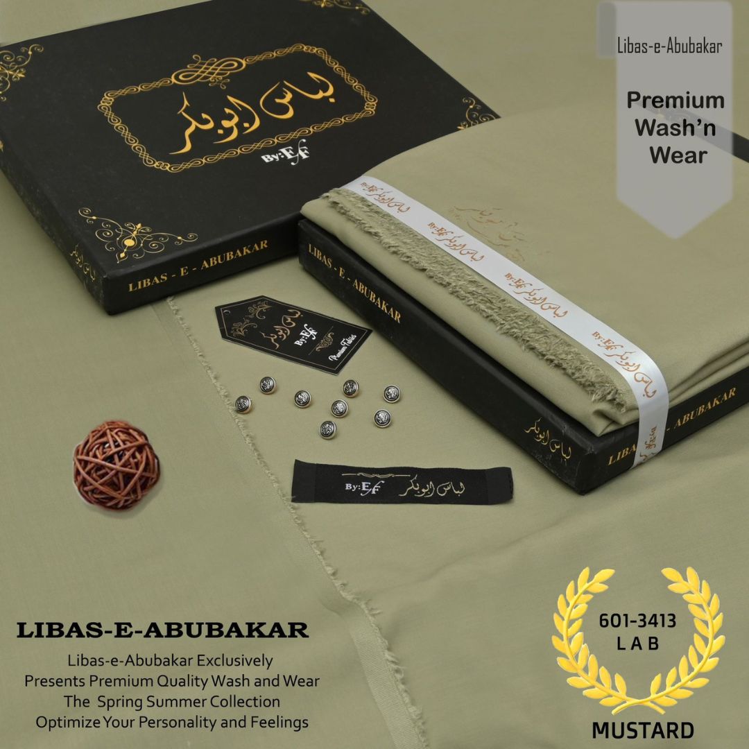 Libas-e-Abubakkar Wash and Wear Unstitched Suit for Men | Mustard | LAB-601-3413