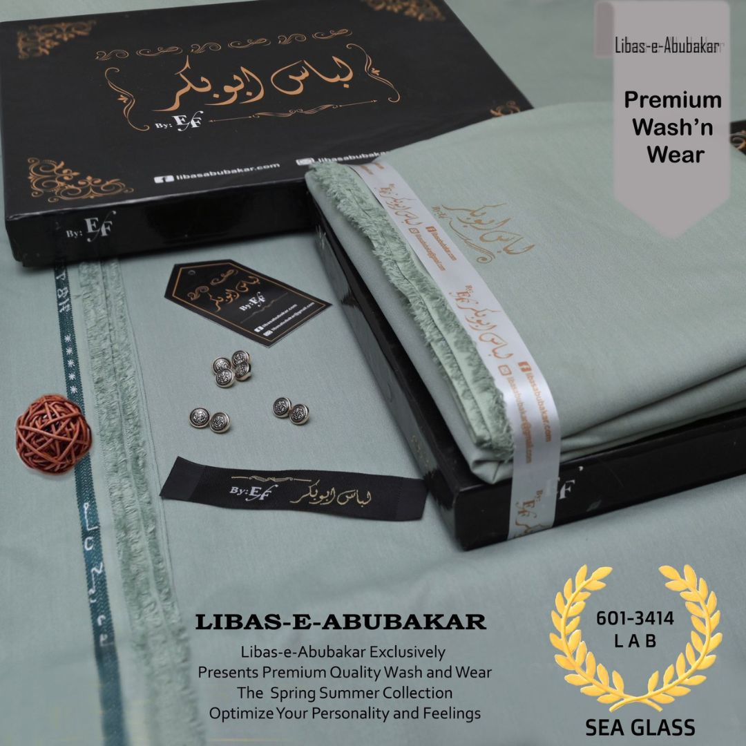 Libas-e-Abubakkar Wash and Wear Unstitched Suit for Men | Sea Glass | LAB-601-3414