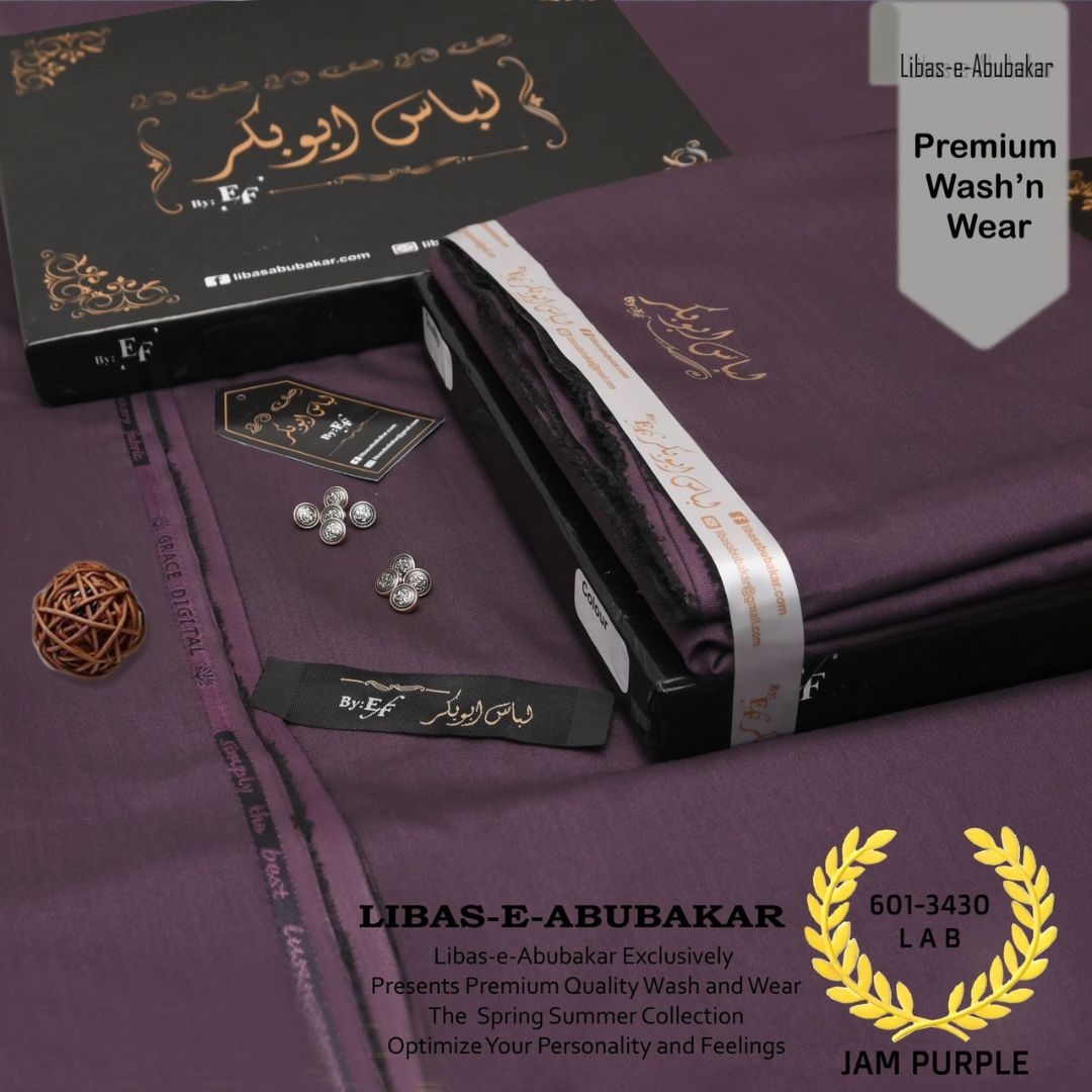 Libas-e-Abubakkar Wash and Wear Unstitched Suit for Men | Jam Purple | LAB-601-3430