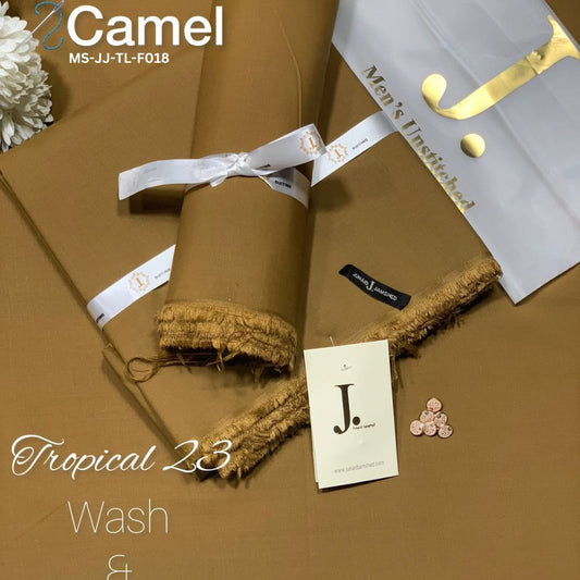 J Dot Premium Summer Tropical Unstitched Suit for MS-JJ-WW-F018 | Camel