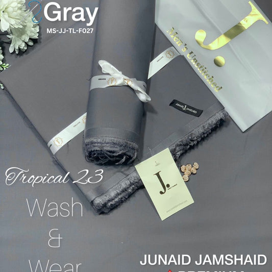 J Dot Premium Summer Tropical Unstitched Suit for Men | Gray | MS-JJ-WW-F027
