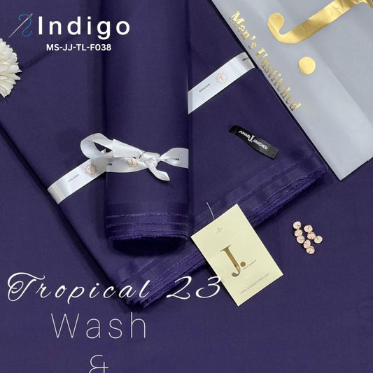 J Dot Premium Summer Tropical Unstitched Suit for Men | Indigo | MS-JJ-WW-F038