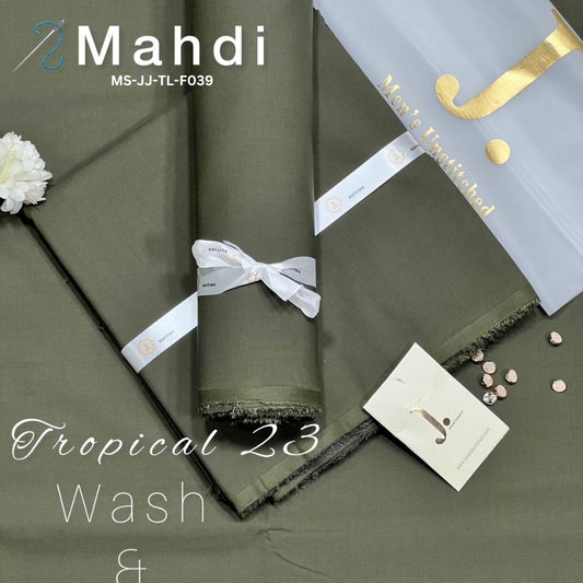 J Dot Premium Summer Tropical Unstitched Suit for Men | Mehndi | MS-JJ-WW-F039