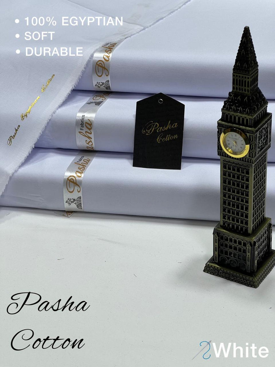 PASHA Premium Quality Soft Cotton Unstitched Suit for Men | White