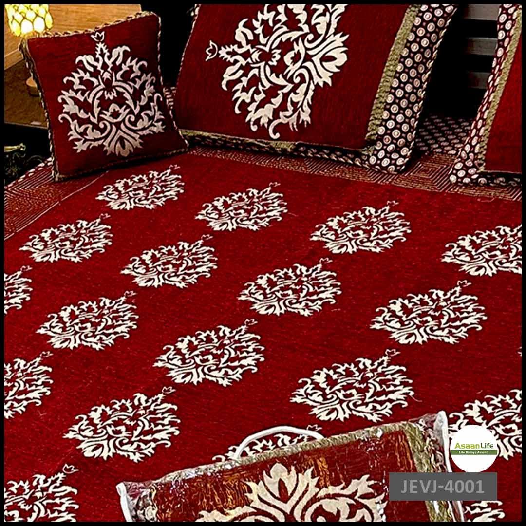 Asaan Life | 4 Pcs Velvet Jacquard Fancy Bed Set